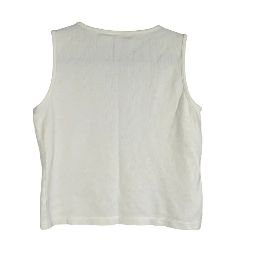 Retro Christmas Holly Tank Ribbed Cream XL Festive Holiday Chic Neutral 80s - Picture 4 of 5